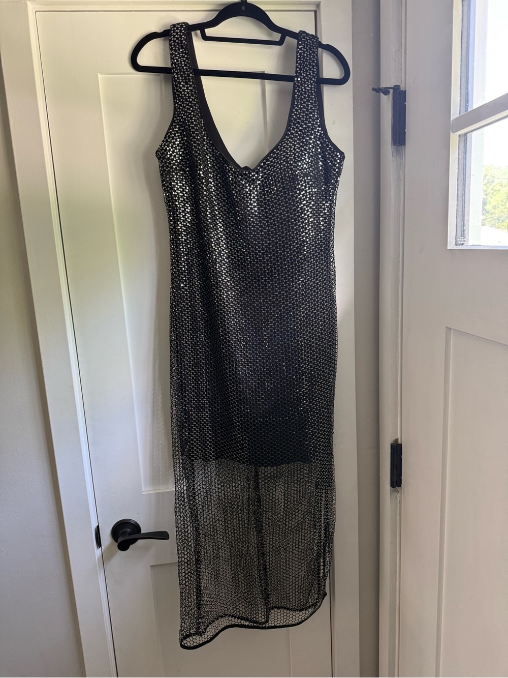Siena Studio Black Sequin Mesh Midi Dress